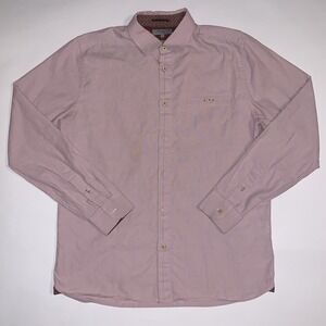 Ted Baker London Brixton Men's Large Size 4 Pink Shirt Micro Check Long Sleeve